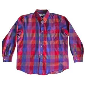 VTG Irvine Park Men’s Plaid Shirt Large Blue Red Purple Button Down Long Sleeve